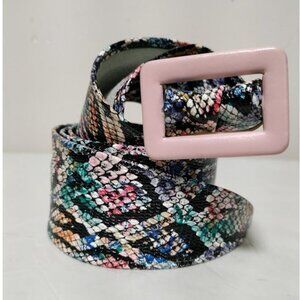 Womens Multicolor Embossed Snakeskin Leather Adjustable Square Buckle Waist Belt